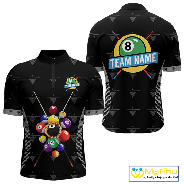 Custom Black Billiard Jerseys Polo & Quarter Zip For Men, 8 Ball Pool Billiard Team Shirts TDM3979