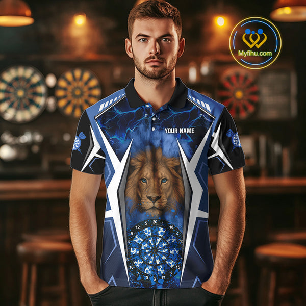 Blue Camo Dartboard Lion Dart Shirts For Men Custom Polo & Quarter Zip Team Darts Jerseys TDM3980