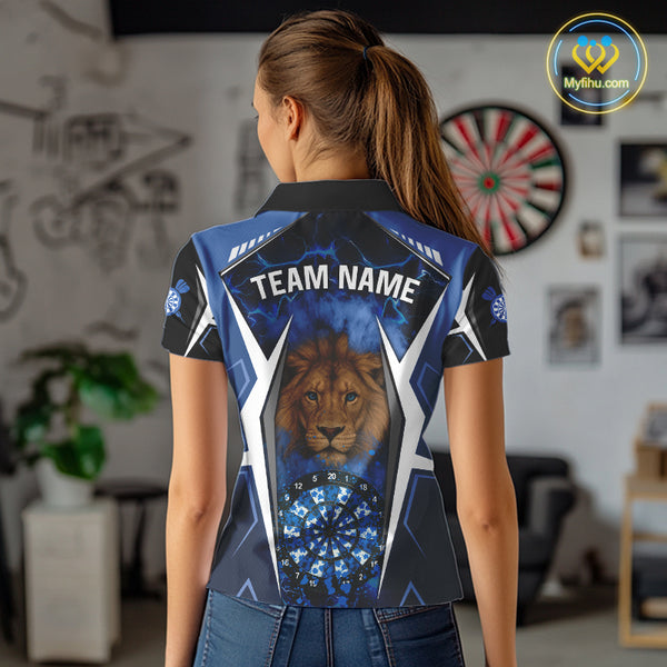 Blue Camo Dartboard Lion Dart Shirts For Women Custom Polo & Quarter Zip Team Darts Jerseys TDM3980