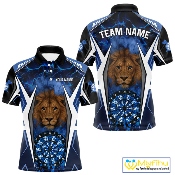 Blue Camo Dartboard Lion Dart Shirts For Men Custom Polo & Quarter Zip Team Darts Jerseys TDM3980