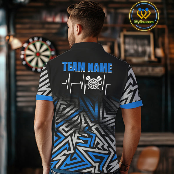 Personalized Darts Heartbeat Zig-Zag Pattern Custom Dart Shirts For Men, Dart Team Jersey|Blue TDM3984