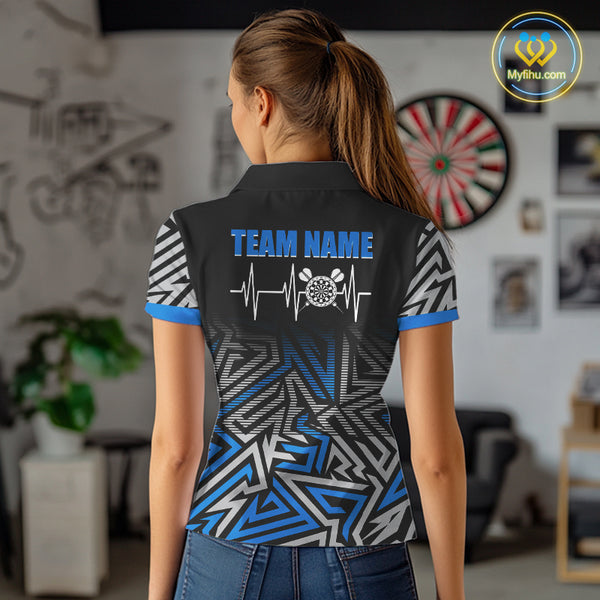 Personalized Darts Heartbeat Zig-Zag Pattern Custom Dart Shirts For Women, Dart Team Jersey|Blue TDM3984