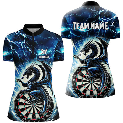 Lightning Thunder Dragon Custom Blue Darts Polo & 1/4 Zip Shirts For Women, Darts Team League Jerseys TDM2477