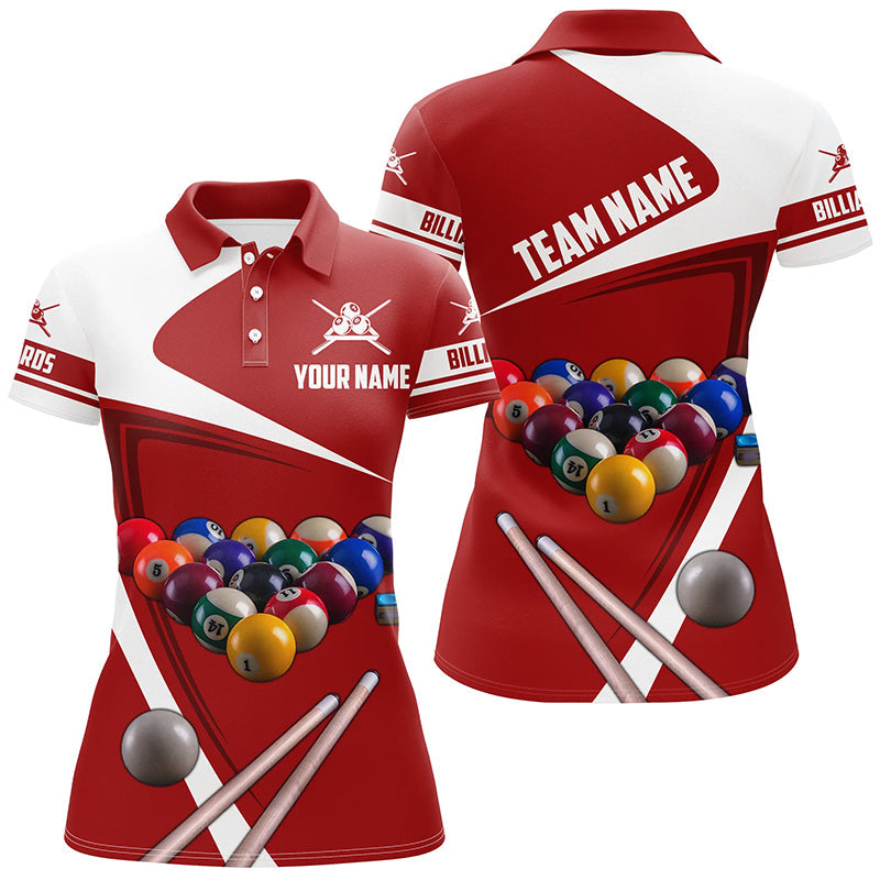 Personalized Red Billiard And Cue 3D Printed Women Polo Shirts Custom Billiard Team Uniform Shirts TDM0352
