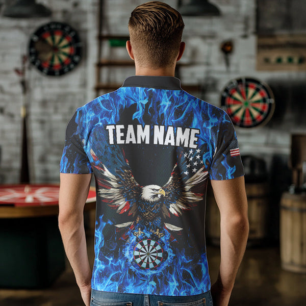 Blue Flaming American Flag Eagle Custom 3D Dart Shirts For Men, Patriotic Darts Team Jersey TDM3556