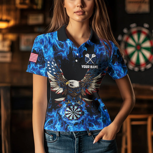 Blue Flaming  American Flag Eagle Custom 3D Dart Shirts For Women, Patriotic Darts Team Jersey TDM3556