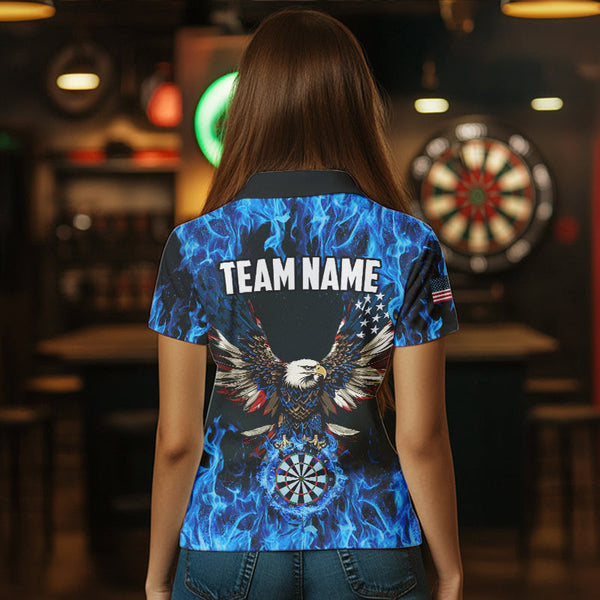 Blue Flaming  American Flag Eagle Custom 3D Dart Shirts For Women, Patriotic Darts Team Jersey TDM3556