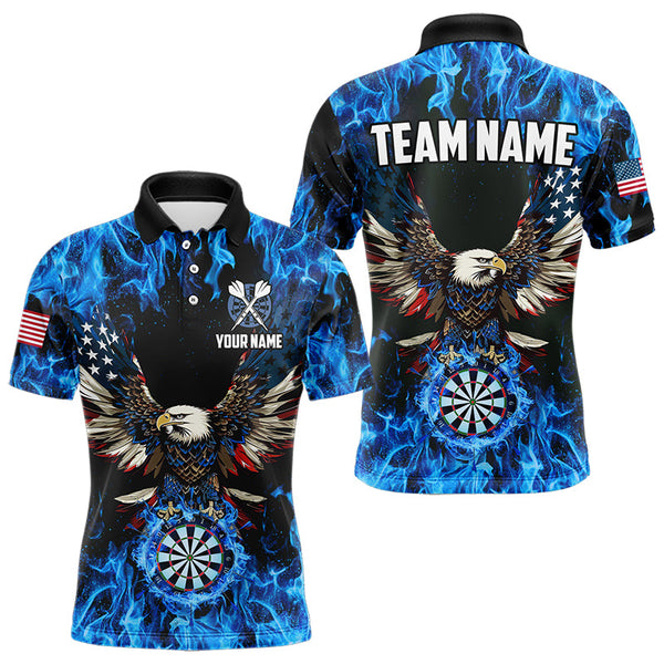 Blue Flaming American Flag Eagle Custom 3D Dart Shirts For Men, Patriotic Darts Team Jersey TDM3556