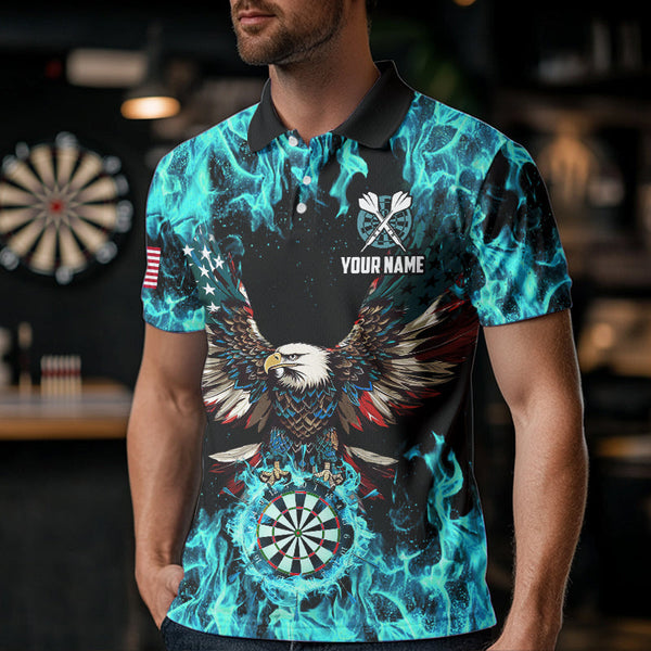 Turquoise Flame American Flag Eagle Custom 3D Dart Shirt For Men Patriotic Darts League Team Jersey TDM3557