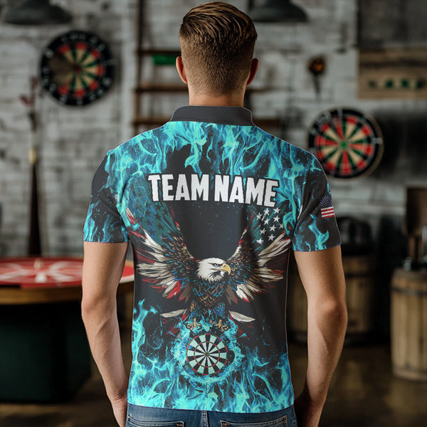 Turquoise Flame American Flag Eagle Custom 3D Dart Shirt For Men Patriotic Darts League Team Jersey TDM3557