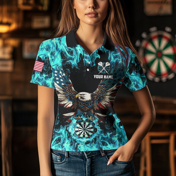 Turquoise Flame American Flag Eagle Custom 3D Dart Shirt For Women Patriotic Darts League Team Jersey TDM3557