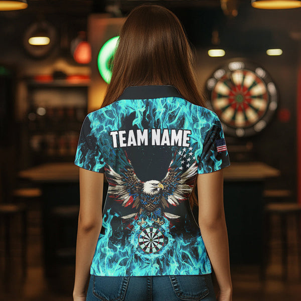 Turquoise Flame American Flag Eagle Custom 3D Dart Shirt For Women Patriotic Darts League Team Jersey TDM3557