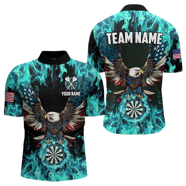 Turquoise Flame American Flag Eagle Custom 3D Dart Shirt For Men Patriotic Darts League Team Jersey TDM3557