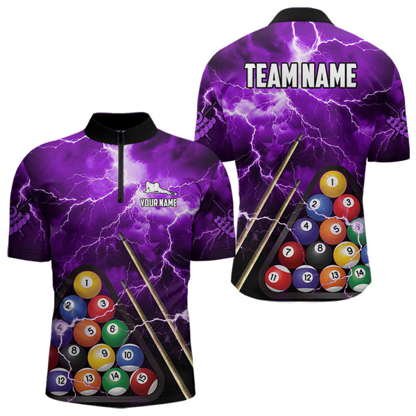 Personalized 3D Pool Ball Thunder Lightning Purple Billiard Shirts For Men, 8 Ball Billiard Jerseys TDM3715