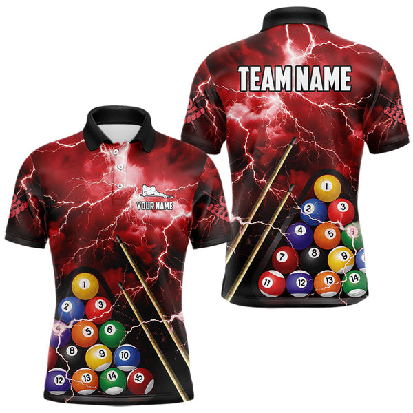 Personalized 3D Pool Ball Thunder Lightning Red Billiard Shirts For Men, 8 Ball Billiard Jerseys TDM3716