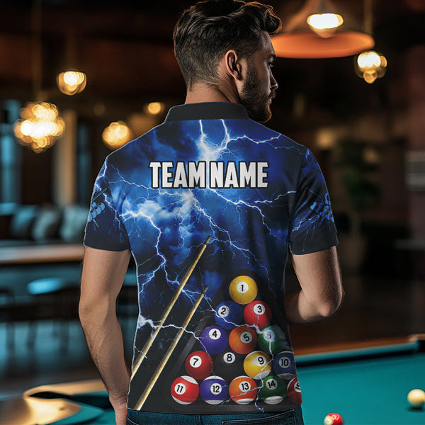 Personalized 3D Pool Ball Thunder Lightning Blue Billiard Shirts For Men, 8 Ball Billiard Jerseys TDM3717
