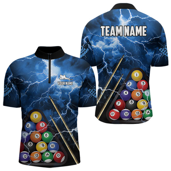 Personalized 3D Pool Ball Thunder Lightning Blue Billiard Shirts For Men, 8 Ball Billiard Jerseys TDM3717