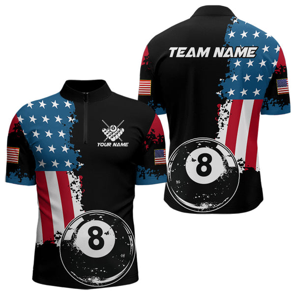 Personalized Grunge 8 Ball Pool American Flag Billiard Shirts For Men, US Flag Billiard Jerseys TDM3718