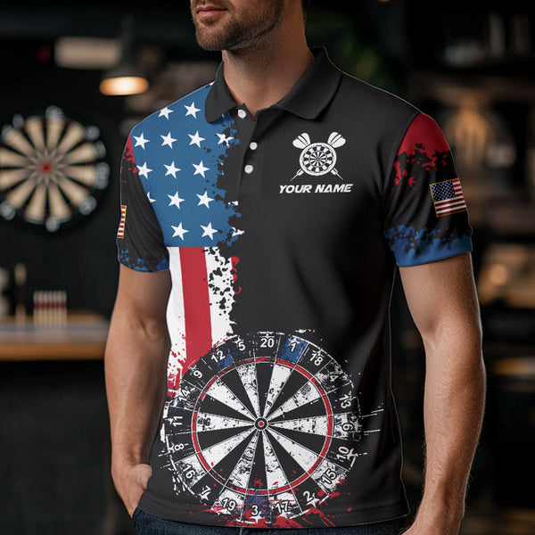 Personalized Grunge Dartboard American Flag Darts Shirts For Men, Patriotic Us Flag Dart Jerseys TDM3719