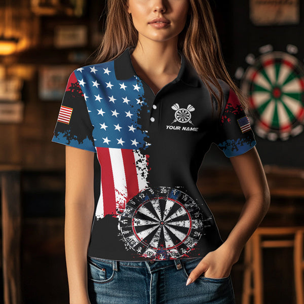 Personalized Grunge Dartboard American Flag Darts Shirts For Women, Patriotic Us Flag Dart Jerseys TDM3719