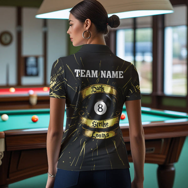 Personalized Dark Strike Looms 8 Ball Billiard Shirts For Women, Funny Billiard Pool Jerseys |Gold TDM3722
