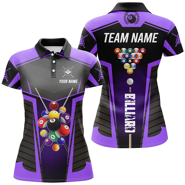 Personalized Purple Jerseys Billiard Balls Women Polo & 1/4 Zip Shirts Custom 3D Pool League Shirts TDM1610