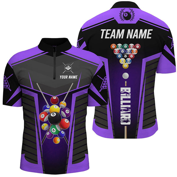 Personalized Purple Jerseys Billiard Balls Men Polo & 1/4 Zip Shirts Custom 3D Pool League Shirts TDM1610