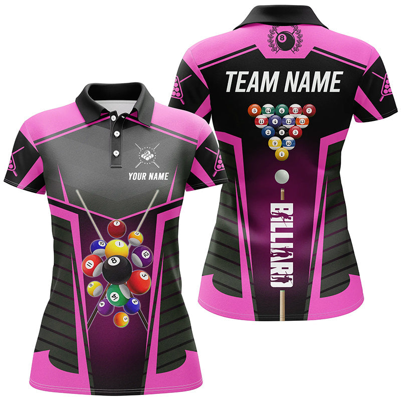 Personalized Pink Jerseys Billiard Balls Women Polo & 1/4 Zip Shirts Custom 3D Pool League Shirts TDM1611