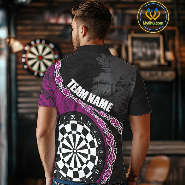 Custom Black And Purple Tribal Darts Shirts For Men | Team Polo & Quarter Zip Darts Jerseys TDM3991