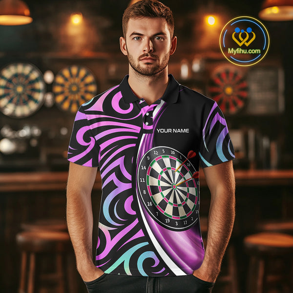 Funny Neon Purple Tribal Dart Shirts For Men – Custom Team Darts Jersey Polo & Quarter Zip TDM3993