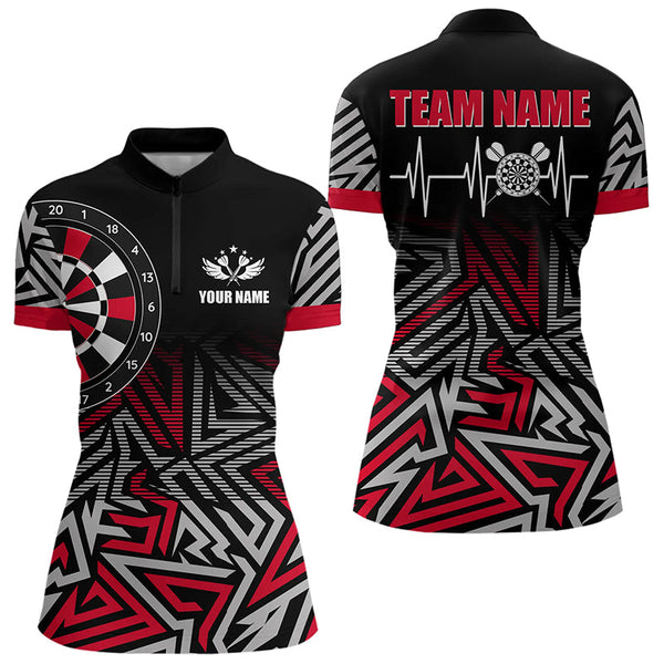 Personalized Darts Heartbeat Zig-Zag Pattern Custom Dart Shirts For Women, Dart Team Jerseys | Red TDM3228
