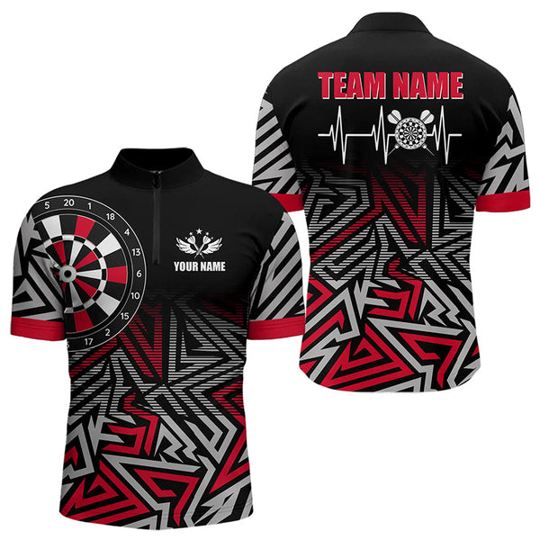 Personalized Darts Heartbeat Zig-Zag Pattern Custom Dart Shirts For Men, Dart Team Jerseys | Red TDM3228