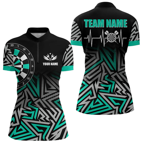 Personalized Darts Heartbeat Zig-Zag Pattern Custom Dart Shirts For Women, Dart Jerseys | Turquoise TDM3229