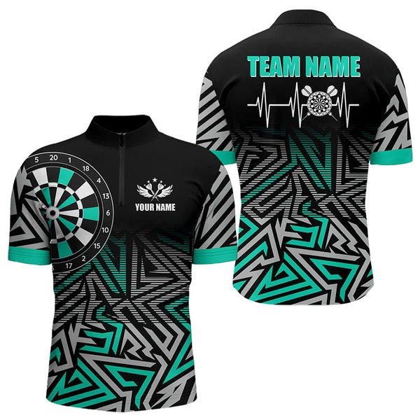 Personalized Darts Heartbeat Zig-Zag Pattern Custom Dart Shirts For Men, Dart Jerseys | Turquoise TDM3229