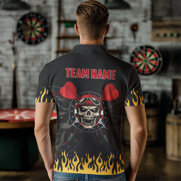 Personalized Fire Funny Skull Darts Polo & Quarter Zip Custom Men Darts Shirts Cool Dart Jerseys TDM3425