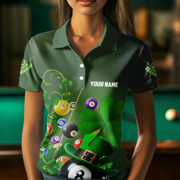 Green Luckiest Shamrock 3D Billiard Balls Pool Shirts For Women Custom St Patrick Day Billiard Jersey TDM3569
