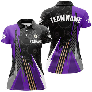 Personalized Black Purple Billiard Pattern Women Polo & 1/4 Zip Shirts, Billiard Team Jersey Uniform TDM1614