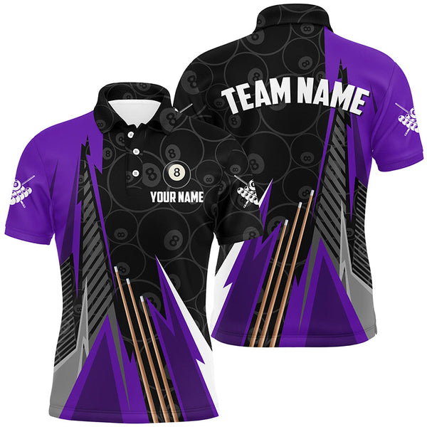 Personalized Black Purple Billiard Pattern Men Polo & 1/4 Zip Shirts, Billiard Team Jersey Uniform TDM1614