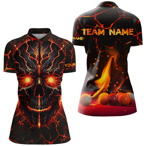Personalized Orange Skull Billiard Shirts For Women Custom Fire Billiard Balls Team Jerseys Attire TDM1617