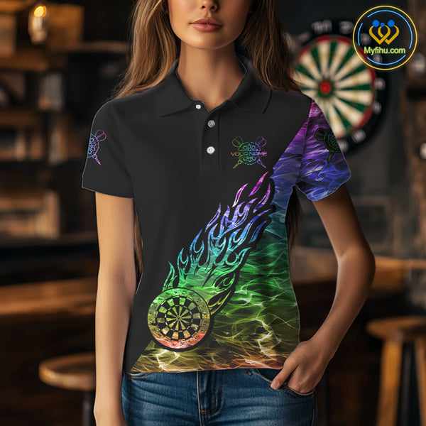Colorful Rainbow Fire Flame Darts Polo & Quarter Zip Custom Dart Shirt For Women Dart Jerseys TDM3995