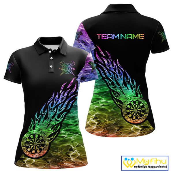 Colorful Rainbow Fire Flame Darts Polo & Quarter Zip Custom Dart Shirt For Women Dart Jerseys TDM3995