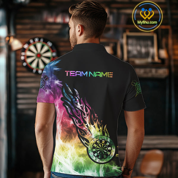 Rainbow Colorful Light Icy Men Darts Polo & Quarter Zip Custom Dart Shirts For Team Dart Jerseys TDM3996