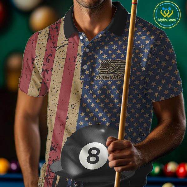 Vintage American Flag 8 Ball Billiard Shirts For Men Custom Patriotic Pool Team Jerseys TDM3998