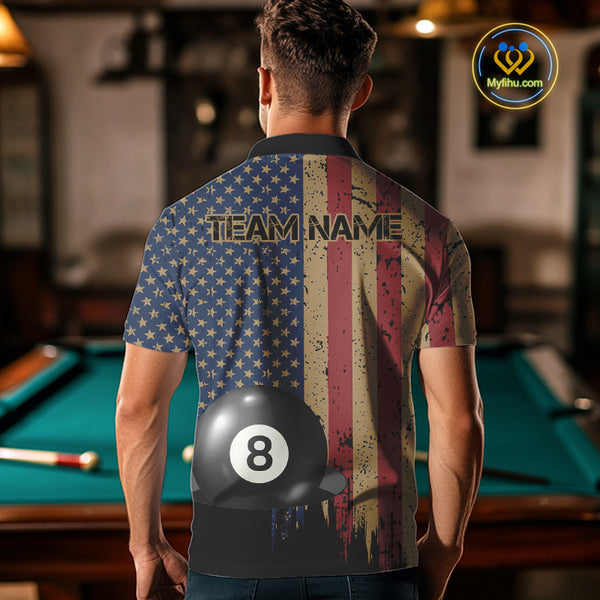 Vintage American Flag 8 Ball Billiard Shirts For Men Custom Patriotic Pool Team Jerseys TDM3998