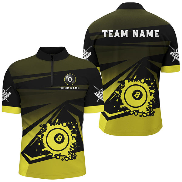 Personalized Grunge 8 Ball Pool Billiard Shirts For Men Custom Name Yellow Black Billiard Jerseys TDM2022