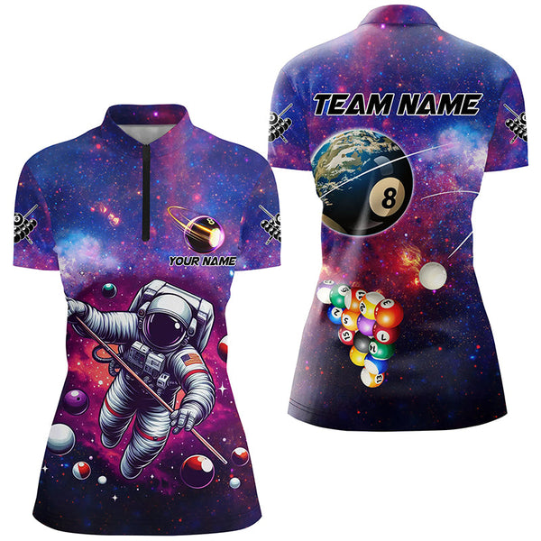 Blue And Purple Galaxy Astronaut Billiard Balls Jerseys For Women Custom 3D Funny Billiard Shirts TDM2024