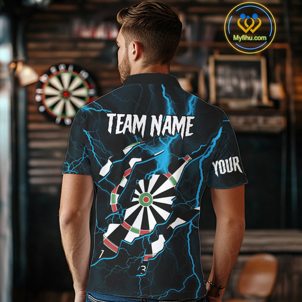 Personalized Blue Thunder Lightning Dart Shirt For Men Custom Darts League Jersey Polo & 1/4 Zip TDM4352