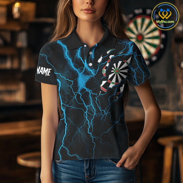 Personalized Blue Thunder Lightning Dart Shirt For Women Custom Darts League Jersey Polo & 1/4 Zip TDM4352