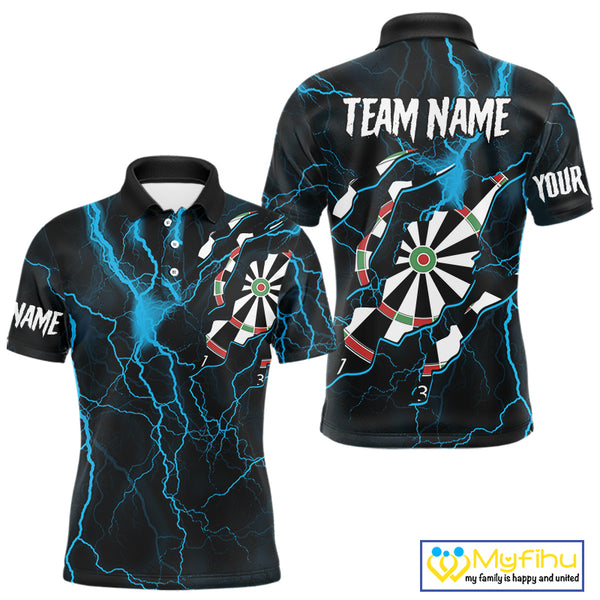 Personalized Blue Thunder Lightning Dart Shirt For Men Custom Darts League Jersey Polo & 1/4 Zip TDM4352