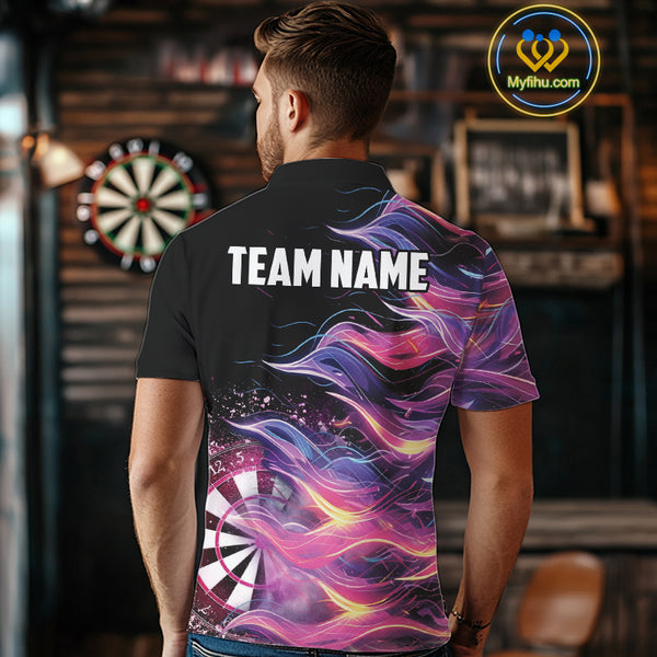 Funny Pink Flame Dart Shirt With Pocket Option For Men Custom Darts Jersey TDM4353